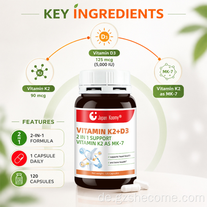 Shecome Vitamin K2 D3 Ergänzung für die Knochen- und Herzgesundheit